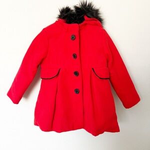 Cat & Jack Red and Black Pea Coat with Faux Fur Trim